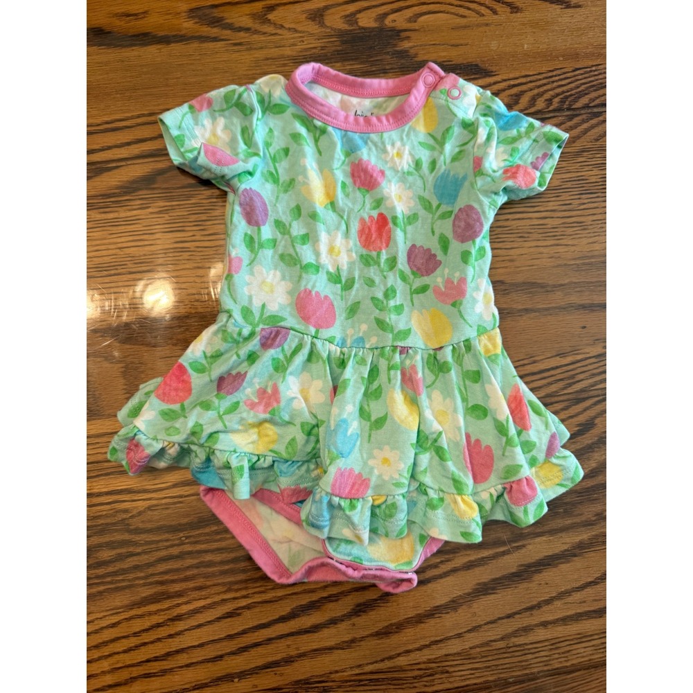 Birdie Bean Tutu Bodysuit Baby Girls 3-6 Months Green Floral Bamboo Ruffle Dress
